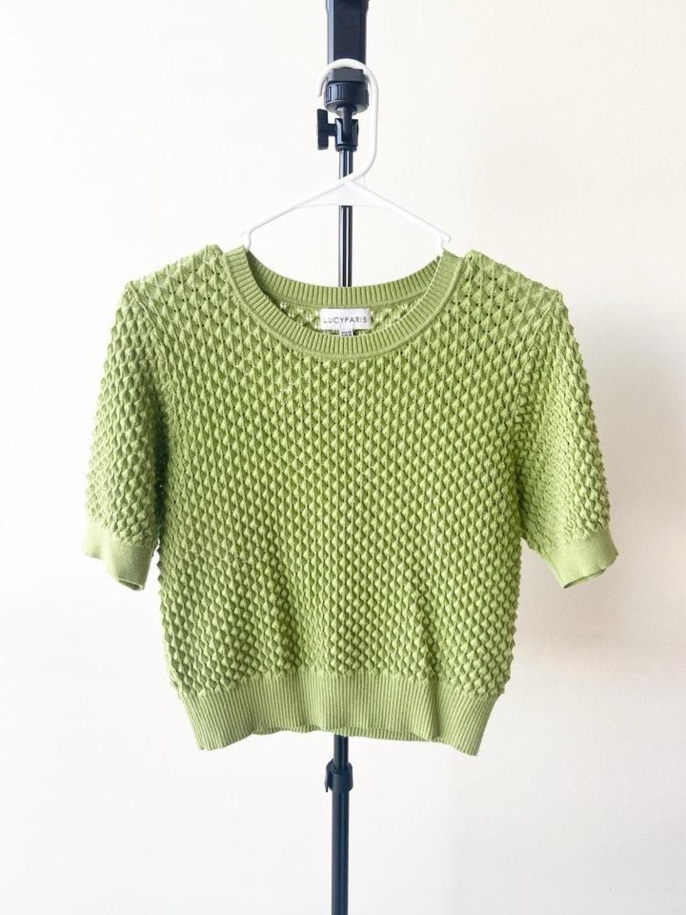 Lucy Paris Green Textured Short Sleeve Sweater Size XS